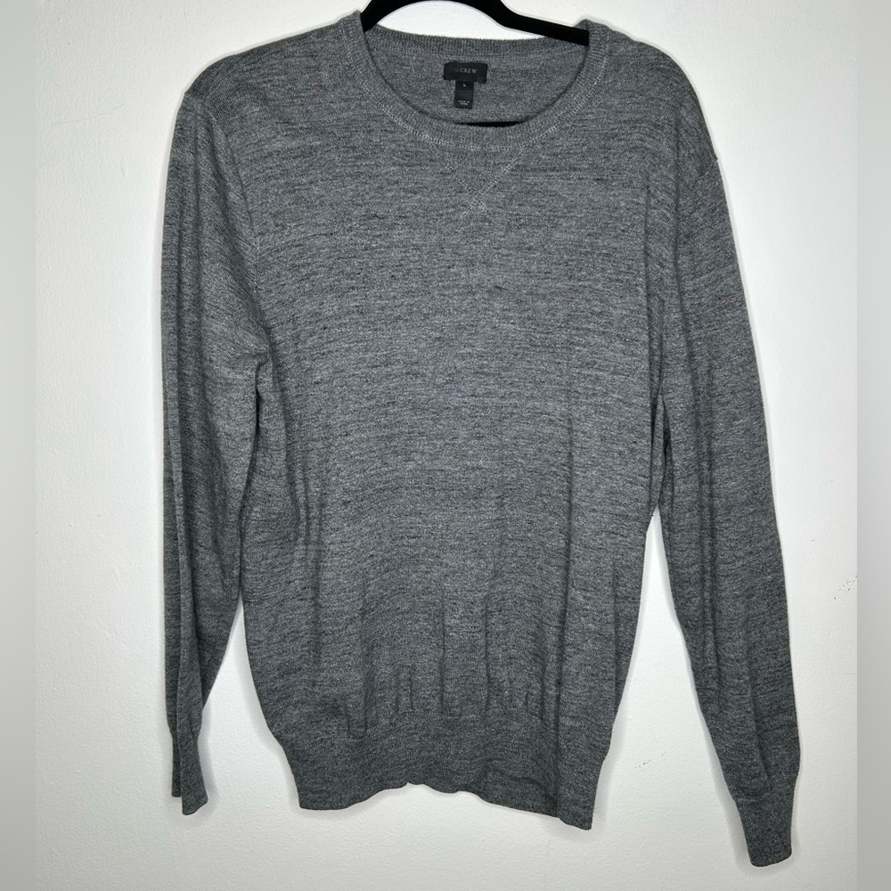J.Crew Men's Cotton Sweater Large Crew Neck Sweater Gray Melange - Picture 1 of 5